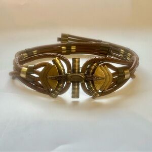 Vintage 70s Sultanija Brown Leather Brutalist Belt Florence Italy